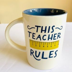 PARKER LANE THIS TEACHER RULES MUG WHITE BLUE COFFEE TEA